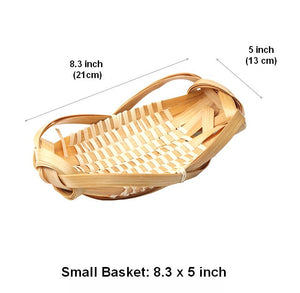 Natural Hand-woven Bamboo Basket, Lovely Cute Picnic Food Basket, Bamboo Basket for Food, Natural Fruit Basket Kitchen Storage Baskets-LargePaintingArt.com