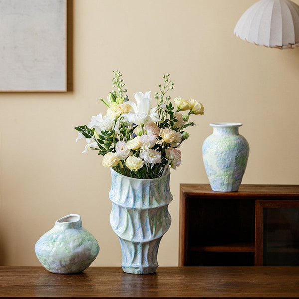 Modern Porcelain Flower Vases, Handmade Water Holding Flower Vases, Centerpiece on Dining Table, Ceramic Bouquet Vases, Flower Vases on Table-LargePaintingArt.com