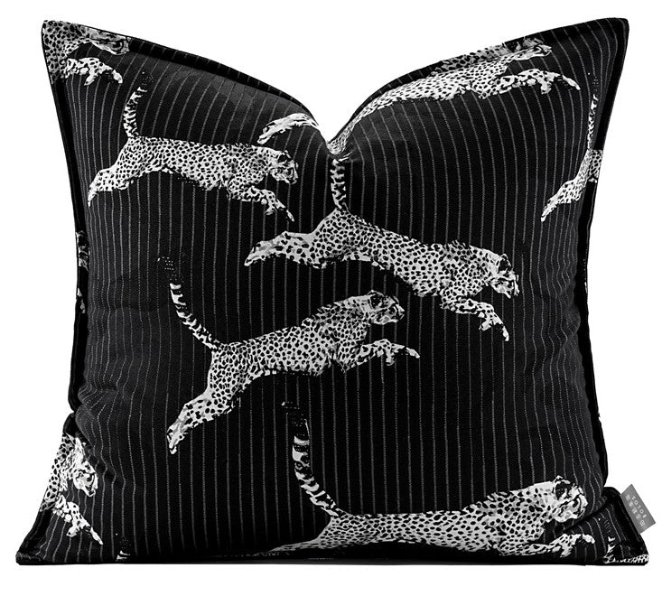 Large Modern Sofa Pillow Cases, Black Decorative Pillow Covers, Cheetah Modern Pillows for Couch, Abstract Decorative Throw Pillows for Living Room-LargePaintingArt.com