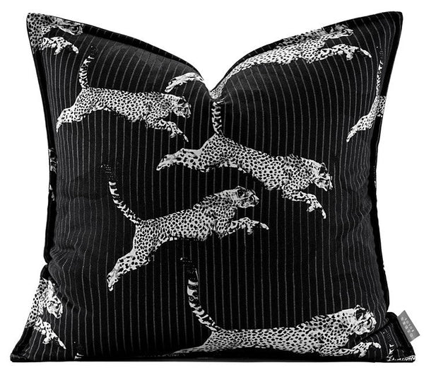 Large Modern Sofa Pillow Cases, Black Decorative Pillow Covers, Cheetah Modern Pillows for Couch, Abstract Decorative Throw Pillows for Living Room-LargePaintingArt.com