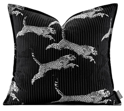Large Modern Sofa Pillow Cases, Black Decorative Pillow Covers, Cheetah Modern Pillows for Couch, Abstract Decorative Throw Pillows for Living Room-LargePaintingArt.com