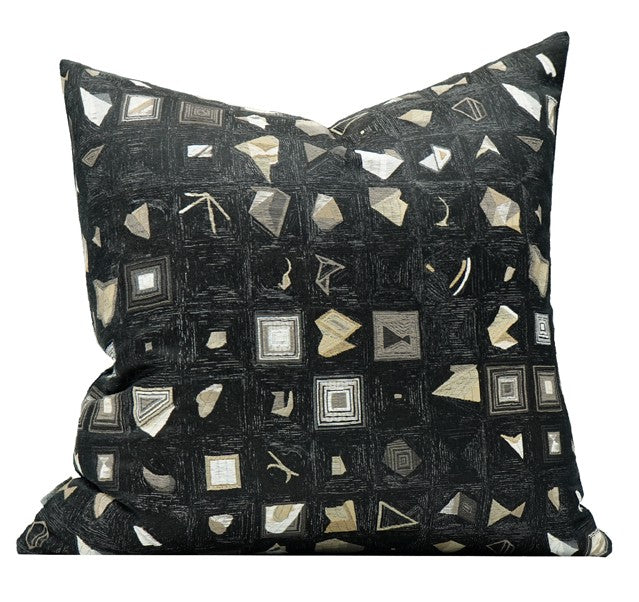 Abstract Black Decorative Throw Pillows, Geomeric Contemporary Square Modern Throw Pillows for Couch, Large Simple Throw Pillow for Interior Design-LargePaintingArt.com