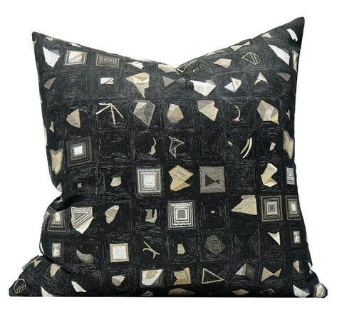 Abstract Black Decorative Throw Pillows, Geomeric Contemporary Square Modern Throw Pillows for Couch, Large Simple Throw Pillow for Interior Design-LargePaintingArt.com