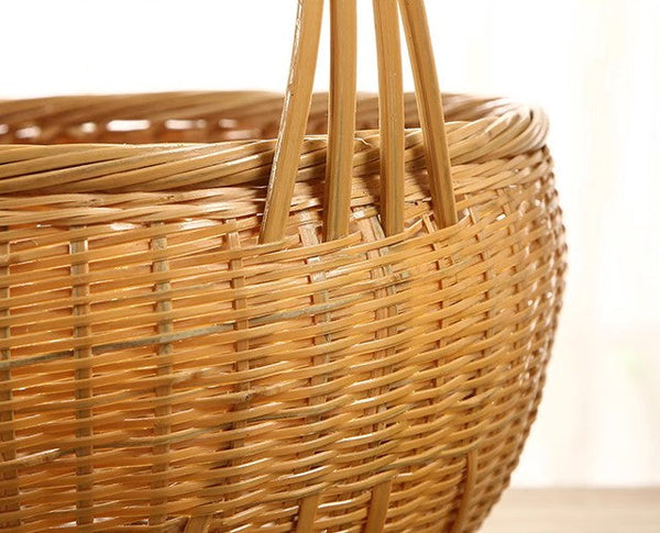 Natural Hand-woven Bamboo Basket, Extra Large Picnic Food Basket with Handle, Lovely Bamboo Baskets for Vegetable, Natural Fruit Basket Kitchen Storage Baskets-LargePaintingArt.com