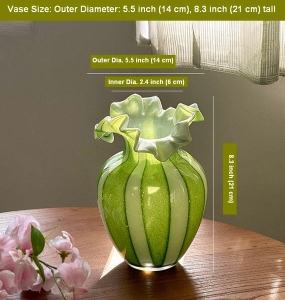 Modern Glass Flower Vases, Green Glass Flower Vases, Bud Vases, Water Holding Flower Vases, Handmade Flower Vases on Table-LargePaintingArt.com