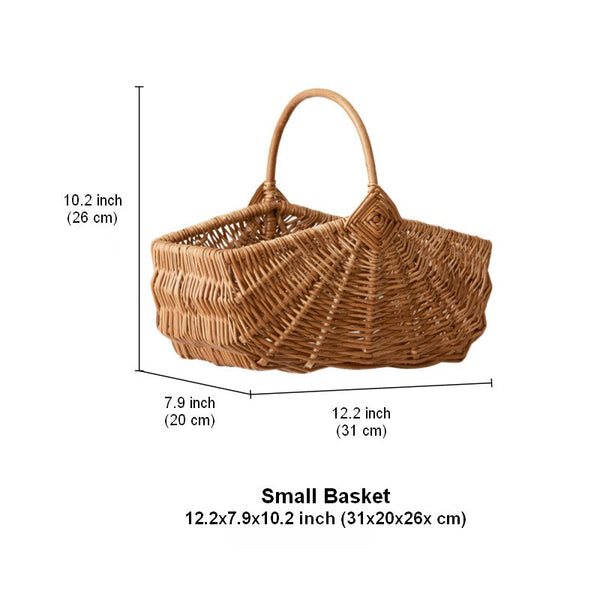 Large Picnic Food Basket with Handle, Natural Hand-woven Wicker Storage Basket, Lovely Willow Weaving Baskets for Vegetable, Natural Fruit Basket, Kitchen Storage Baskets-LargePaintingArt.com