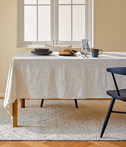 Simple Modern Rectangle Tablecloth for Dining Room Table, Cotton and Linen Flower Pattern Table Covers for Round Table, Square Tablecloth for Kitchen-LargePaintingArt.com