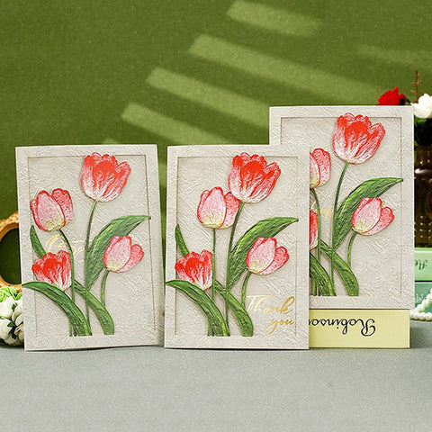 Tulip Flower Greeting Cards, Creative Birthday Greeting Card, Beautiful Greeting Cards to Friends, Original Handmade Greeting Cards-LargePaintingArt.com