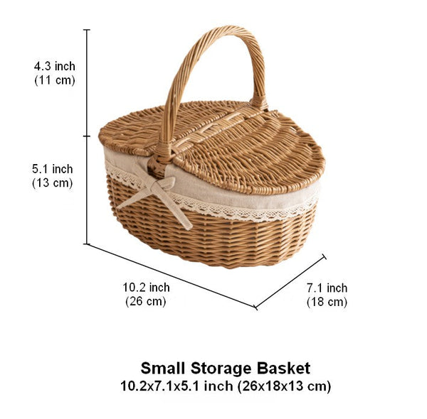 Picnic Storage Basket with Handle, Extra Large Kitchen Storage Baskets, Natural Hand-woven Wicker Storage Basket, Lovely Willow Weaving Baskets for Vegetable, Natural Fruit Storage Baskets-LargePaintingArt.com