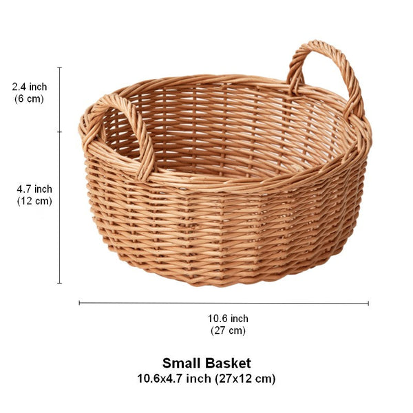 Picnic Fruit Basket with Handle, Kitchen Storage Baskets, Natural Hand-woven Wicker Round Storage Basket, Lovely Willow Weaving Baskets for Vegetable, Natural Fruit Storage Basket-LargePaintingArt.com