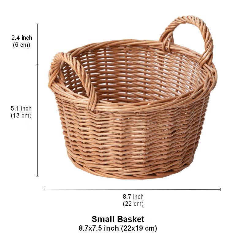 Large Picnic Fruit Basket with Handle, Natural Hand-woven Wicker Round Storage Basket, Lovely Willow Weaving Baskets for Vegetable, Natural Fruit Storage Basket, Kitchen Storage Baskets-LargePaintingArt.com