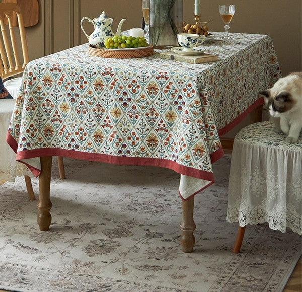 Large Rectangle Tablecloth for Home Decoration, Square Tablecloth for Round Table, Farmhouse Table Cloth Dining Room Table, Flower Pattern Tablecloth-LargePaintingArt.com