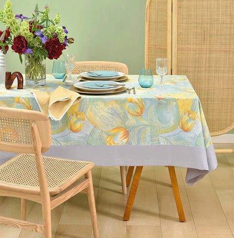 Country Farmhouse Tablecloth, Extra Large Rectangle Tablecloth for Dining Room Table, Tulip Flowers Rustic Table Covers for Kitchen, Square Tablecloth for Round Table-LargePaintingArt.com