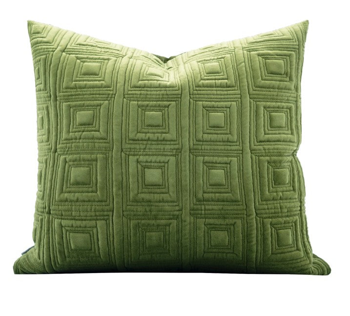 Large Square Modern Throw Pillows for Couch, Green Geometric Modern Sofa Pillows, Large Decorative Throw Pillows, Simple Throw Pillow for Interior Design-LargePaintingArt.com