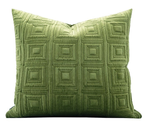 Large Square Modern Throw Pillows for Couch, Green Geometric Modern Sofa Pillows, Large Decorative Throw Pillows, Simple Throw Pillow for Interior Design-LargePaintingArt.com