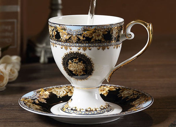 Royal Porcelain Tea Cup Saucer Set, 8 oz Tea Cup and Saucer in Gift Box as Birthday Gift, Elegant Ceramic Coffee Cups, Beautiful British Tea Cups-LargePaintingArt.com