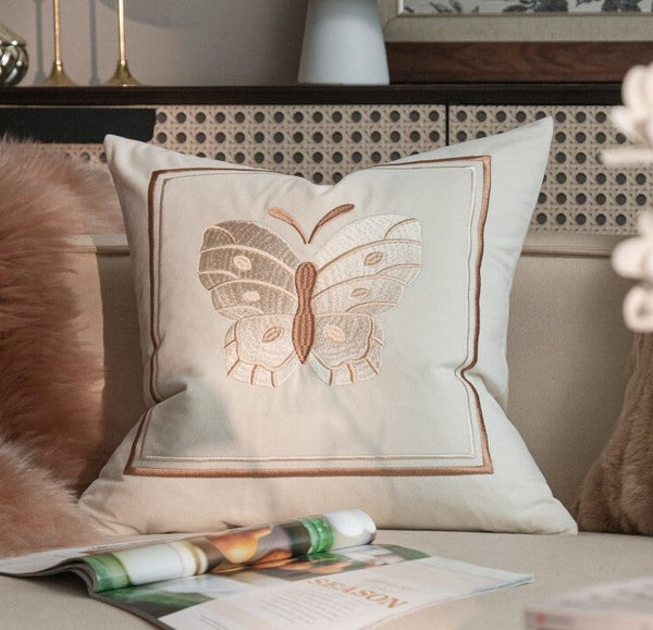 Modern Decorative Pillows for Bedroom, Decorative Pillow Arrangement Ideas for Couch, Embroidered Butterfly Pillow Covers, Large Decorative Throw Pillows for Living Room-LargePaintingArt.com