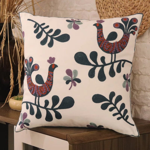 Love Birds Decorative Sofa Pillows, Cotton Decorative Pillows, Farmhouse Embroider Cotton Pillow Covers, Decorative Throw Pillows for Couch-LargePaintingArt.com