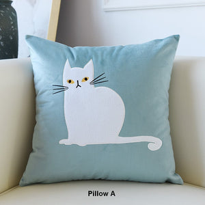 Modern Sofa Decorative Pillows, Cat Decorative Throw Pillows for Couch, Lovely Cat Pillow Covers for Kid's Room, Modern Decorative Throw Pillows-LargePaintingArt.com