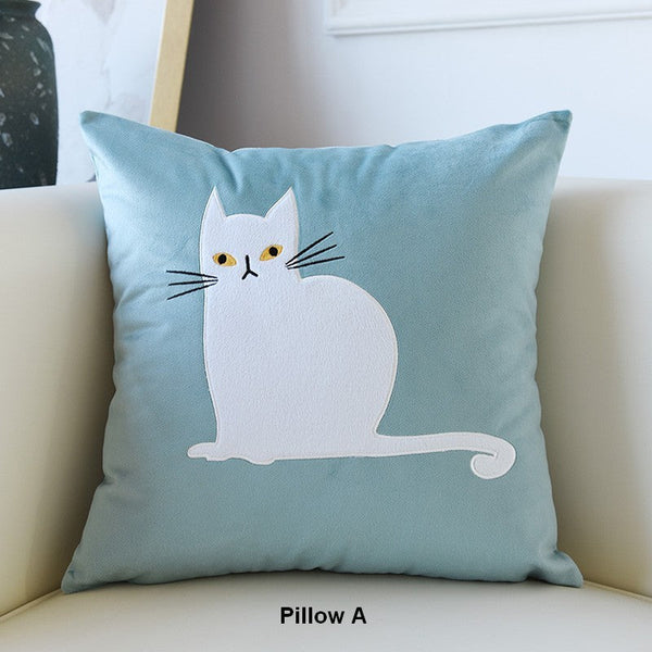 Modern Sofa Decorative Pillows, Cat Decorative Throw Pillows for Couch, Lovely Cat Pillow Covers for Kid's Room, Modern Decorative Throw Pillows-LargePaintingArt.com