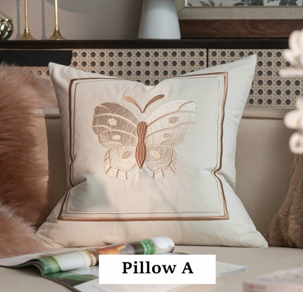Decorative Pillow Arrangement Ideas for Couch, Modern Decorative Pillows for Bedroom, Embroidered Butterfly Pillow Covers, Large Decorative Throw Pillows for Living Room-LargePaintingArt.com