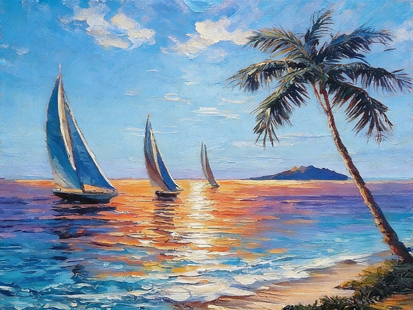 The beaches of Hawaii, Hand Painted Canvas Art, Small Landscape Paintings, Original Small Paintings on Canvas, Small Paintings on Canvas-LargePaintingArt.com