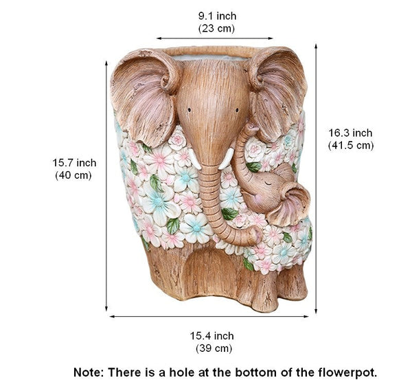 Beautiful Elephant Flowerpot, Modern Garden Flower Pot, Unique Animal Statue for Garden Ornaments, Resin Statue for Garden, Villa Outdoor Decor Gardening Ideas-LargePaintingArt.com