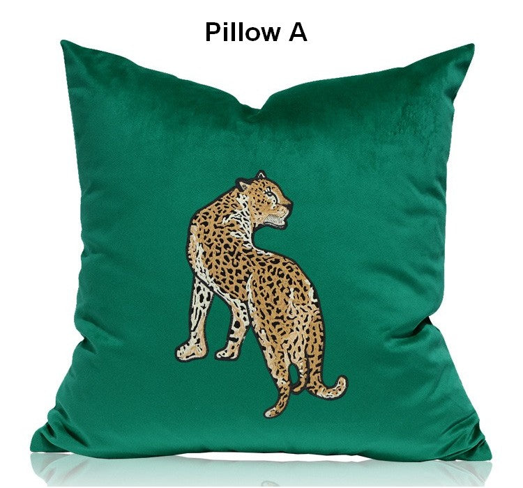Modern Sofa Pillows, Green Decorative Pillows for Living Room, Contemporary Throw Pillows, Cheetah Decorative Cushion-LargePaintingArt.com