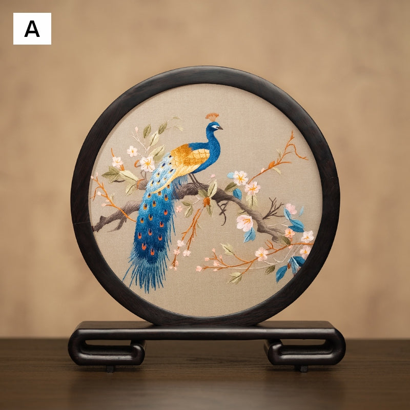 Traditional Chinese Suzhou Embroidery Ornament, Exclusive Business Present Peacock Embroidered Decor, Premium Souvenir, Unique Birthday Gift-LargePaintingArt.com