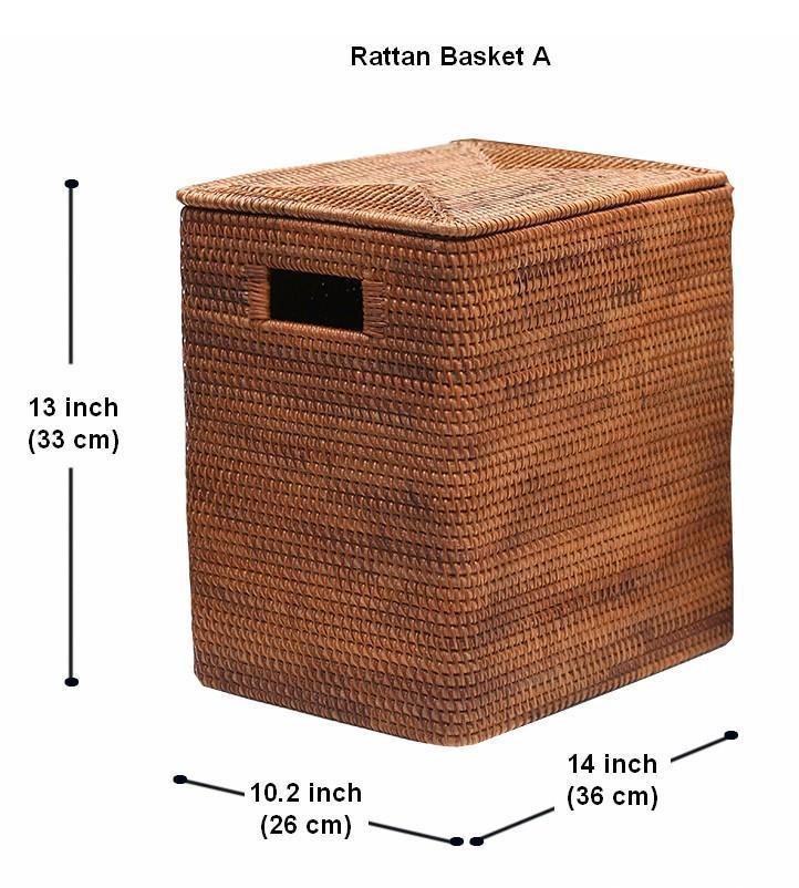 Rectangular Storage Baskets, Large Brown Rattan Storage Baskets, Storage Baskets for Bathroom, Storage Basket with Lid, Storage Baskets for Clothes-LargePaintingArt.com