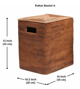 Rectangular Storage Baskets, Large Brown Rattan Storage Baskets, Storage Baskets for Bathroom, Storage Basket with Lid, Storage Baskets for Clothes-LargePaintingArt.com