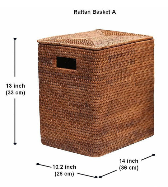 Rectangular Storage Baskets, Large Brown Rattan Storage Baskets, Storage Baskets for Bathroom, Storage Basket with Lid, Storage Baskets for Clothes-LargePaintingArt.com