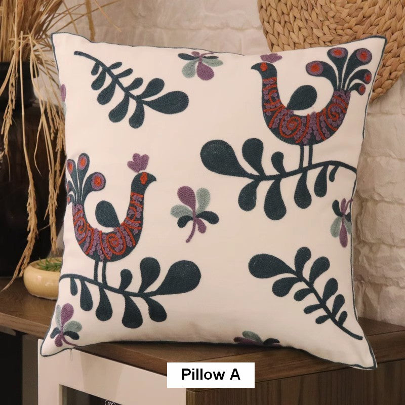 Love Birds Decorative Sofa Pillows, Cotton Decorative Pillows, Farmhouse Embroider Cotton Pillow Covers, Decorative Throw Pillows for Couch-LargePaintingArt.com