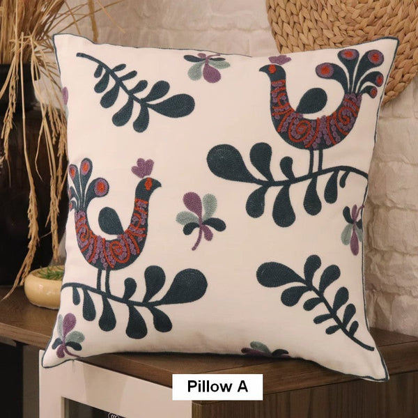 Love Birds Decorative Sofa Pillows, Cotton Decorative Pillows, Farmhouse Embroider Cotton Pillow Covers, Decorative Throw Pillows for Couch-LargePaintingArt.com