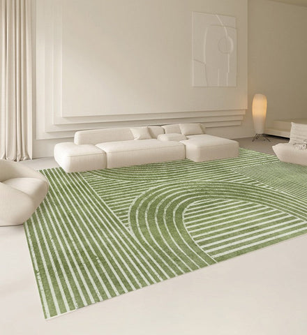 Modern Living Room Rugs, Green Thick Soft Modern Rugs for Living Room, Dining Room Modern Rugs, Contemporary Rugs for Bedroom-LargePaintingArt.com