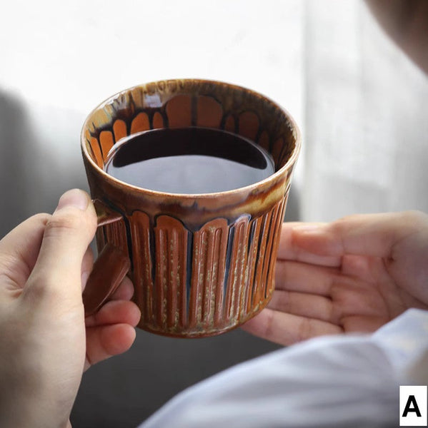 Unique Tea Cup, 10 oz Creative Brown Green Ceramic Coffee Mugs, Large Modern Handmade Pottery Coffee Cup, Large Capacity Coffee Mugs-LargePaintingArt.com
