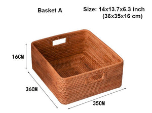 Storage Basket for Shelves, Large Rectangular Storage Baskets, Storage Baskets for Kitchen, Woven Rattan Storage Baskets for Bedroom-LargePaintingArt.com