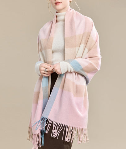 Large Wool Scarf, Soft Wool Scarf for Women, Checkered Fashion Scarf, Winter Shawl, Elegant Shawl, Warm Cape, Gifts for Her, Evening Wrap, Christmas Gift-LargePaintingArt.com