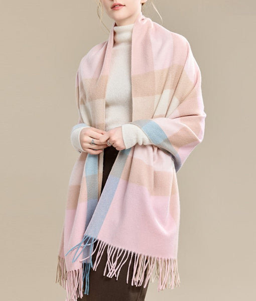 Large Wool Scarf, Soft Wool Scarf for Women, Checkered Fashion Scarf, Winter Shawl, Elegant Shawl, Warm Cape, Gifts for Her, Evening Wrap, Christmas Gift-LargePaintingArt.com