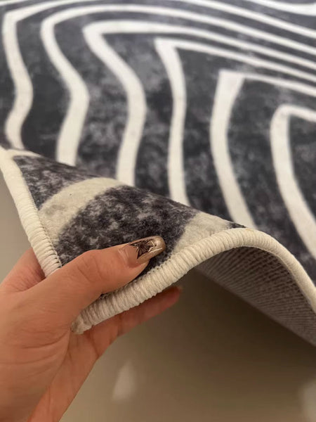 Mid Century Area Rugs for Living Room, Black Stripe Area Rugs under Sofa, Abstract Contemporary Rugs for Bedroom, Modern Carpets for Office, Dining Room Floor Rugs-LargePaintingArt.com