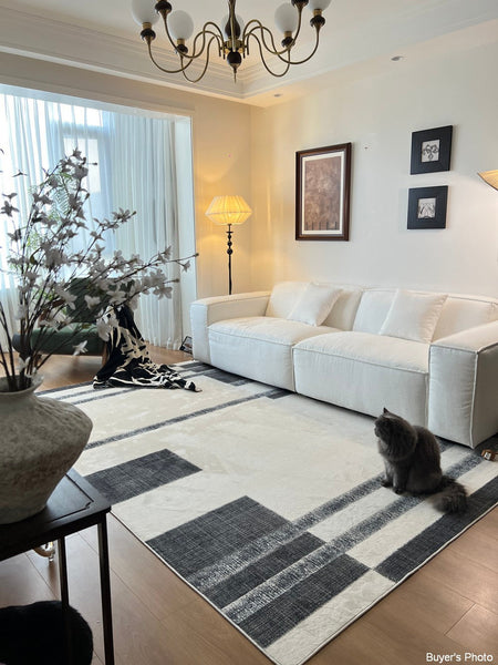 Abstract Area Rugs for Living Room, Geometric Contemporary Modern Rugs Next to Bed, Modern Carpets for Office, Modern Soft Rugs under Dining Room Table-LargePaintingArt.com