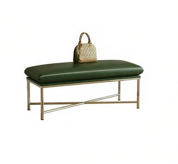 Narrow Entryway Bench, Modern Shoe Changing Ottoman, Mid-Century Hall Bench, Luxury Genuine Leather Entry Bench, Upholstered Shoe Bench, Contemporay Bedroom Bench-LargePaintingArt.com