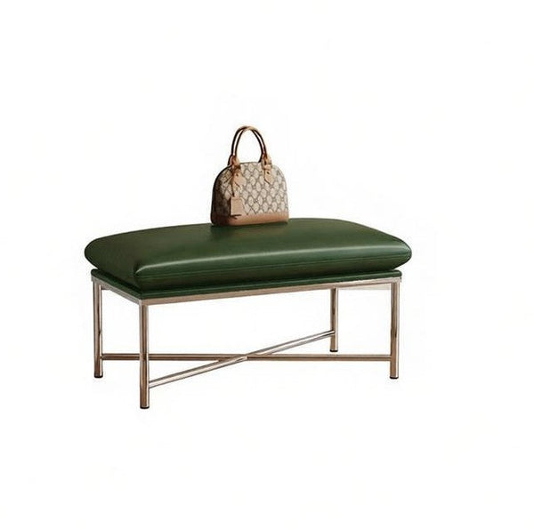 Narrow Entryway Bench, Modern Shoe Changing Ottoman, Mid-Century Hall Bench, Luxury Genuine Leather Entry Bench, Upholstered Shoe Bench, Contemporay Bedroom Bench-LargePaintingArt.com