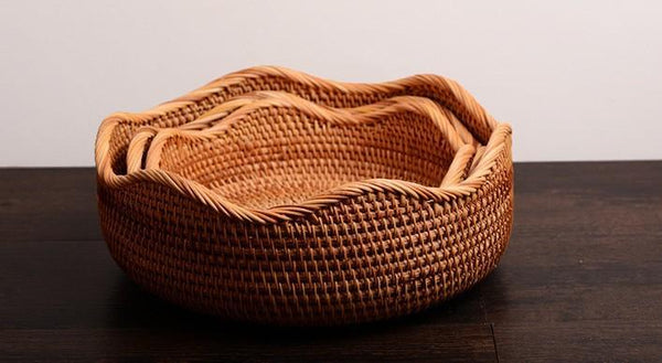 Woven Round Rattan Basket, Storage Basket for Dining Room Table, Woven Storage Basket for Kitchen, Small Storage Baskets, Set of 3-LargePaintingArt.com
