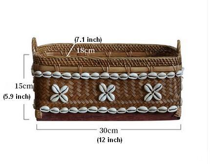 Indonesia Hand Woven Storage Basket, Natural Bamboo and Sea Shell Baskets-LargePaintingArt.com