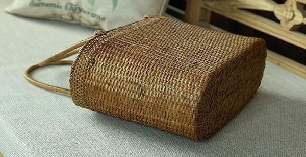 Indonesia Handmade Rattan Handbag, Woven Rattan Handbag, Natural Fiber Handbag, Small Rustic Handbag for Outdoor-LargePaintingArt.com
