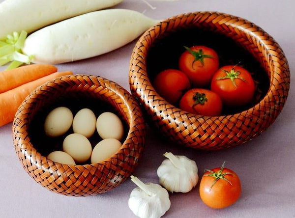 Woven Snacks Basket, Bamboo Storage Basket, Farmhouse Small Storage Basket, Round Storage Basket for Kitchen, Set of 3-LargePaintingArt.com