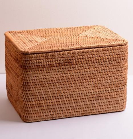 Woven Rattan Baskets, Rectangular Basket with Lid, Rectangular Storage Baskets, Storage Basket for Bedroom, Kitchen Storage Baskets-LargePaintingArt.com
