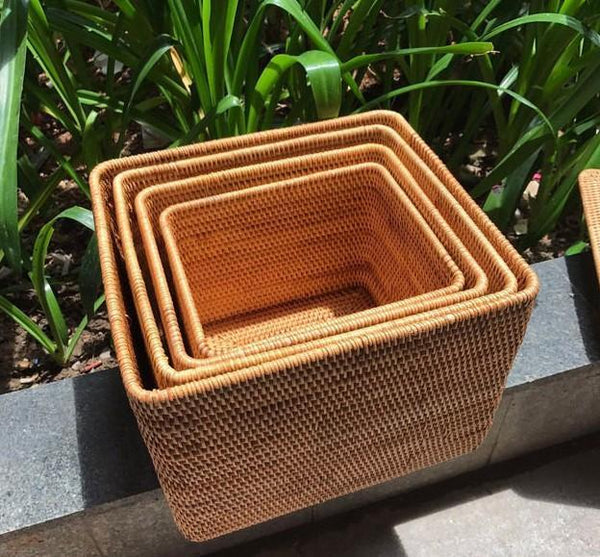 Large Woven Storage Baskets, Rectangular Storage Basket with Lid, Rattan Storage Baskets, Storage Baskets for Living Room, Storage Basket for Bedroom-LargePaintingArt.com