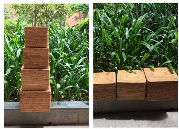 Large Woven Storage Baskets, Rectangular Storage Basket with Lid, Rattan Storage Baskets, Storage Baskets for Living Room, Storage Basket for Bedroom-LargePaintingArt.com